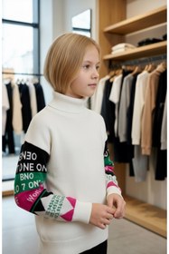 Resim Minimoda Kids Kız Çocuk Balıkçı Yaka Kolları Tekli Yazılı Kazak 