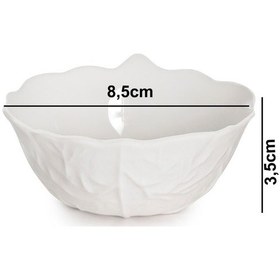 Resim 6'lı Porselen Mini Kase Seti Yaprak Model Çerezlik, Reçellik, Sosluk Beyaz 