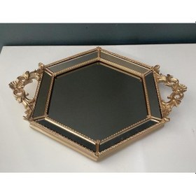 Resim Selim Dekor Altıgen Aynalı Tepsi Vizon 