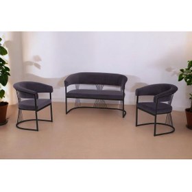 Resim Rozexi Rio Çay Seti Takımı Koltuk Takımı Oturma Odası Kafe Antre Hol Ofis 2+1+1 Siyah Metal 