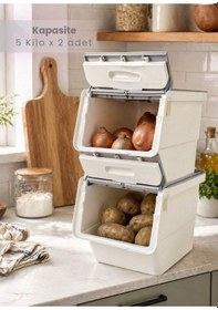 Resim 2 Li Gri Tekerlekli Sebzelik Patates Soğan Sepeti Modern Organizer Patateslik Basic Soğanlık 24 L Gri-beyaz 