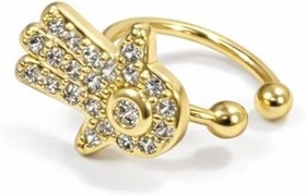 Resim Altın Rengi Hamsa El Desenli Zirkon Taşlı Kulak Manşeti, Tekli Ear Cuff Eklem Kıkırdak Küpe 