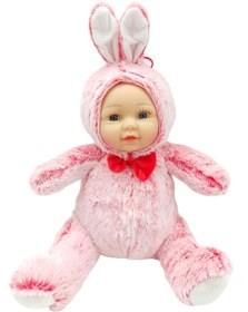 Resim Sevimli Bebek Yüzlü Papyonlu Peluş Oyuncak Tavşan 45cm. Pembe 