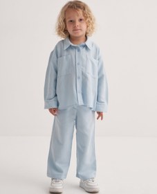Resim Unisex Çocuk Dökümlü Pamuklu Düğmeli Pantolon Mavi - 5-6 Yaş 