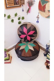 Resim Ottoman Pouffe El Yapımı Hakiki Deri Ottoman Puf Yer Bahçe Balkon Spor Minderi 50 Ve 40cm Dolgusuz Gönderilecektir. 