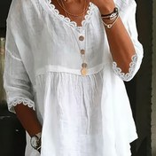 Resim Kadınlar İçin V-Yaka Dantel Detaylı Kolsuz Gömlek - Polyester Dokuma Düz Renkli Büyük Shirt, Düz Fit, İlkbahar/Yaz Koleksiyonu 