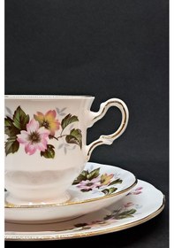 Resim Yeşil Pembe Floral Vintage Çay Fincanı 3 Parça Yeşil 