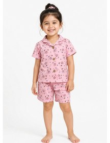 Resim Aden Kids İnce Penye Kumaştan Üretilmiş Gömlek Yakalı Düğmeli Pijama Takımı Pembe 