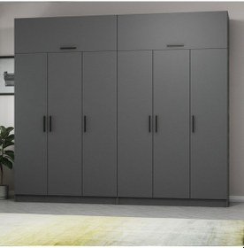 Resim Minar Kale 6 Kapaklı 4 Çekmeceli Dolap Ve Yüklük Antrasit 235cm 