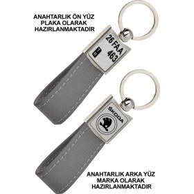 Resim Promosyon Denizi Ön Yüz Skoda Logolu Arka Yüz Plakanıza Özel Gri Anahtarlık 