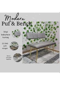 Resim Özcan Metal Metal Ayaklı Sırtlı Gold Mutfak Salon Antre Yatak Odası Puf Bank Oturak Bench Gri 