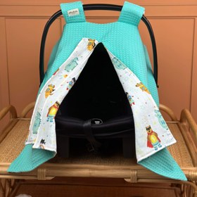 Resim İndirimli Ürün - Çift Taraflı Puset Örtüsü - Nil Yeşili Petek - Süper Kahramanlar 