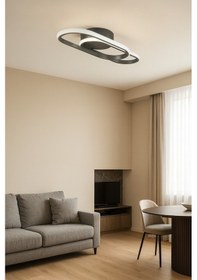 Resim Zzez Gri Renk Modern Tasarım Beyaz Ledli Cafe - Mutfak - Salon 2 Li Led Avize Gri 