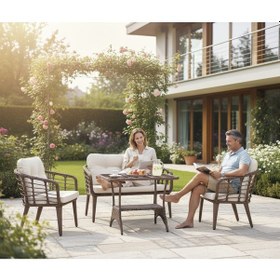 Resim Tu Tienda Kartepe 2 1 1 Rattan Bahçe Balkon Takimi,kahve Rattan/krem Kumaş Krem 