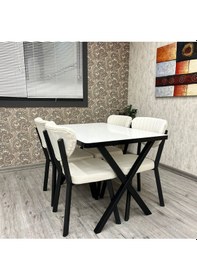 Resim Elma Mutfak Yemek Masası Takımı- 4 Kişilik Mutfak Masa Sandalye Takımı- Mutfak Masası Takımı Siyah 