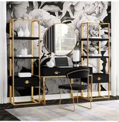 Resim Rihanna Gold Metal Siyah Çalışma Masası Ve 2 Adet Kitaplık 