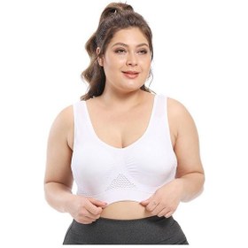 Resim Beyaz Spor Sutyeni Büyük Boy Havalandırma Deliği Güzel Geri Toplanmış Spor Sutyeni İçi Boş Örgü Koşu Yoga Sutyeni Beyaz 