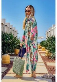 Resim Remsa Mayo Remsa Tesettür Mayo Üzerine Tek Kaftan Kimono Pareo Yeşil Rp026 Patara Yeşil 