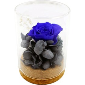 Resim Mufunye Mavi Cam Kapağımlı Sonsuz Gül, Ev Dekorasyonu, Sevgi Simgesi, Valentine Günü Hediyesi, Doğal Kokulu, Kalıcı Çiçek 