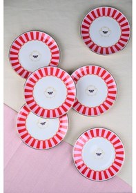 Resim Tabak Evi Porselen Butterfly Collection Altın Yaldızlı Pasta Tabağı Kırmızı 20,50cm 6 Lı Çok Renkli 