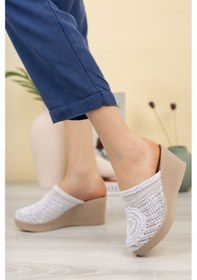 Resim Gimer - Dolgu Topuk Önü Kapalı Örgülü Kadın Terlik - Ifs62002G Beyaz 
