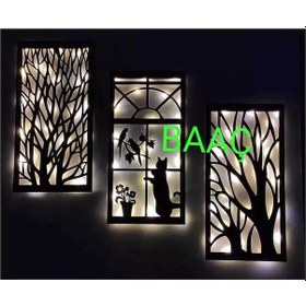 Resim Dekoratif Işıklı 3 Lü Ahşap Duvar Tablosu 