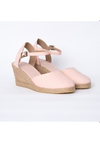 Resim Star Tombis Topuğu Açık Bilekten Bantlı Dolgu Topuk Pembe Keten Hasır Espadril ES1006-0427 Pembe 