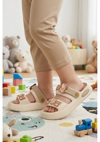 Resim Walkway Ekru Hafif Esnek Eva Taban Unisex Çocuk Terlik 4505 F-p 