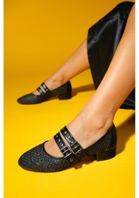 Resim Luvi Shoes Lapıs Siyah Hasır Kadın Kısa Topuklu Ayakkabı Siyah 