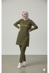Resim CNG MODA Kadın Sim Şeritli Kapüşonsuz Tesettür Eşofman Takımı 