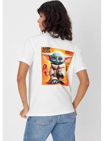 Resim Yapay Zeka Tasarım Sırt Aplike Özel Baskılı %100 Pamuklu Penye Regular Fit T-shirt Bebek Yoda Beyaz 