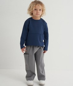 Resim Unisex Çocuk İnterlok Yandan Cepli Pantolon Gri - 5-6 Yaş 