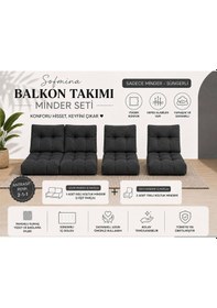 Resim Leke Tutmaz 2-1-1 Balkon Bahçe Minder Seti - Fermuarlı Yıkanabilir İçi Dolu Antrasit 