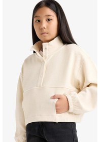 Resim Defacto Kız Çocuk Oversize Geniş Kalıp Çıtçıt Kapamalı Sweatshirt F0089a825auer140 Ekru 