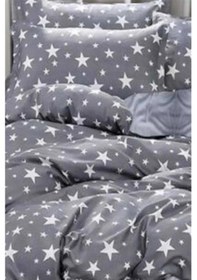 Resim More Home Çift Kişilik Yorgan Kılıfı + Yastık Kılıfı Yıldızlı Gri Beyaz 