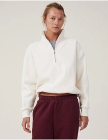 Resim Tua Moda Oversize Yarım Farmuarlı Yakalı Basic Sweatshirt - Beyaz Beyaz 