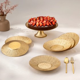Resim Emsan Golden 7 Parça Cam Pasta / Tatlı Seti 