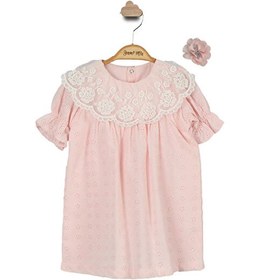 Resim Yami Mia Pembe Kız Bebek Bebe Yaka Kısa Kollu Düz Elbise YM00018 