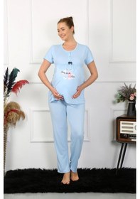 Resim Akbeniz Kadın Kısa Kol Hamile Lohusa Pijama Takımı Mavi 45210-mavi 