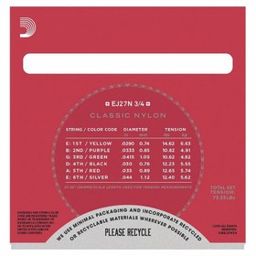 Resim D'Addario EJ27N Classic Nylon Normal Tension 3/4 Klasik Gitar Teli 