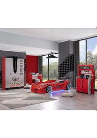 Resim Setaymobilya Sports Çocuk Odası, Jaguar Araba Dolap Masa Şifonyer - Kırmızı 
