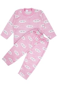 Resim bebegen Kız Bebek Bulut Desenli Alt Üst Pembe 2'li Pijama Takım 