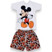 Resim Erkek Çocuk Açık Renk Baskılı T-shirt Şort Mayo Seti Üst Dalgıç Alt Paraşüt Beyaz 