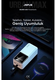 Resim Jopus 30000mah Powerbank Lcd Ekranlı Taşıma Askılı Güçlü Taşınabilir Şarj Cihazı Beyaz 