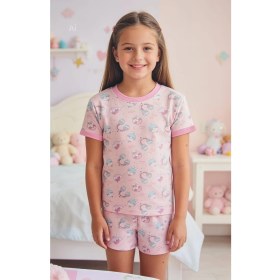 Resim NiCe İç Giyim Cupcake Donut Çok Şeker Pembe Renk Kısa Kol T-Shirt Şort Bisiklet Yaka Kız Çocuk Pijama Takım Pamuk Penye 
