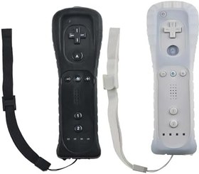 Resim 2 x Wii uzaktan kumanda: Oyun denetleyicisi WiiController kablosuz uzaktan hareket sensörü, yedek Gamepad Controller WII ve Wii konsolu için, silikon kılıf ve el kayışı (beyaz siyah) 