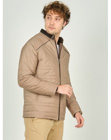 Resim Lucas Erkek Dik Yaka Deri Biyeli Kapitone Mont 4706 Camel Camel 