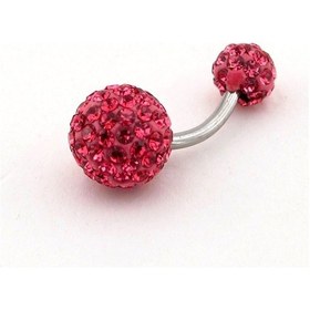 Resim Pembe Kristal Taşlı Disko Topu Çelik Göbek Piercing P444 Pembe 