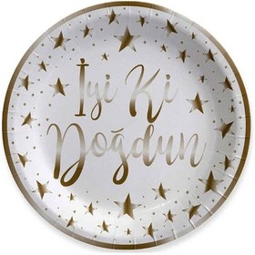 Resim Karton Tabak Gold Varak Baskılı Iyiki Doğdun 23 CM 6 Adet Beya 