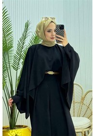 Resim Neşeli Butik Kadın Pelerinli Kemer Detaylı Tesettür Tulum Nms061 Siyah 